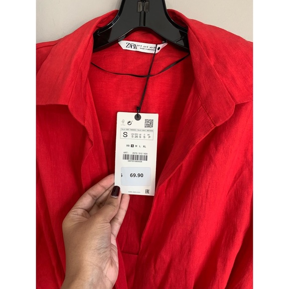 NWT Blogger Fav Zara Red Linen Draped Dress - Picture 9 of 11
